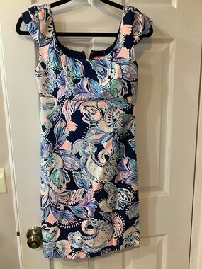 NWT Lilly Pulitzer Navy Midi Dress with Pink & Mint Floral Print sz00